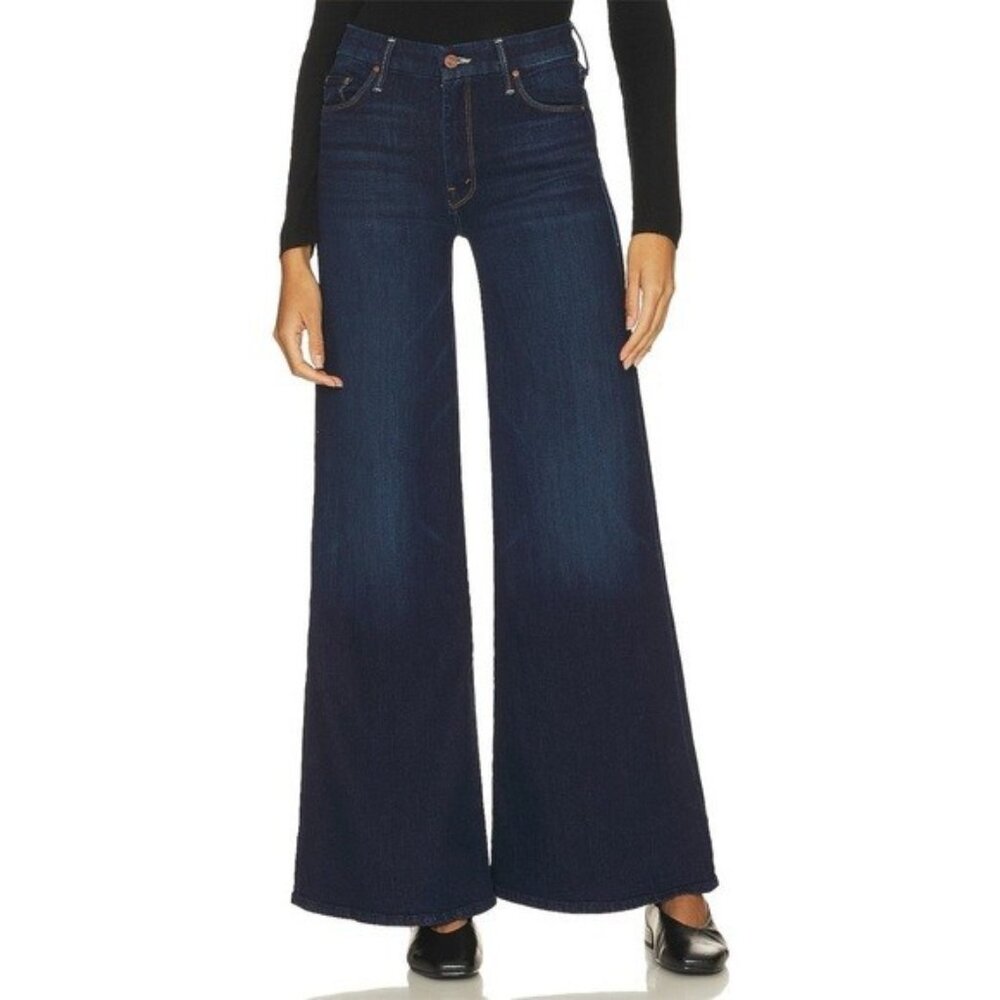 MOTHER Sz 31 The Roller Sneak Off Limits Dark Blue Wide-Leg Jeans Classic Boho